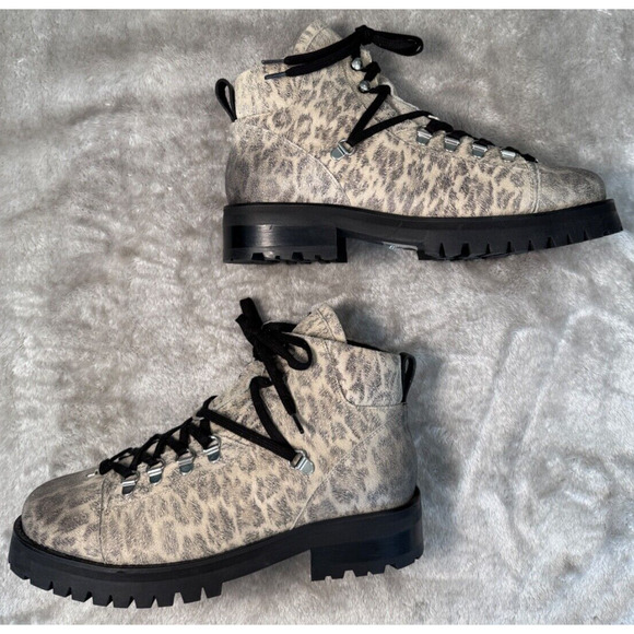 All Saints Franka Gray Leopard Print Suede Leather Hiker Boots Womens EU 41 NEW - Picture 3 of 7